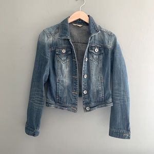 Distressed denim jean jacket